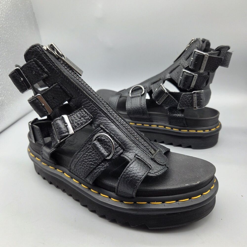 Dr. Martens Olson Black Leather Gladiator Platform Sandals sz 7/ 38 NEW